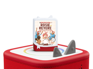 questioneers audiobook tonies on a red Toniebox 2 ready to play audio stories and songs
