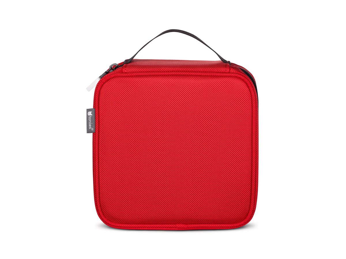 back view of tonies carrying case in red