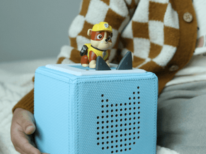 Child Playing With Rubble Tonie Audio Figurine And Toniebox 2