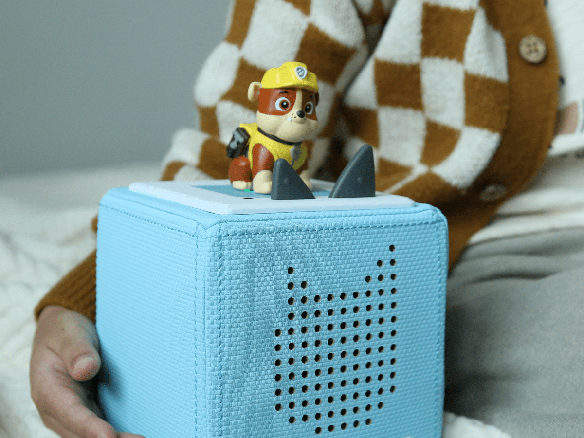 Child Playing With Rubble Tonie Audio Figurine And Toniebox 2