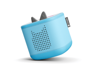 Tilted view of sky blue Toniebox 2 an audio player for kids, used with Tonie audio figurines and Tonieplay games