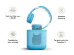 Sky blue bluetooth headphones for kids give little listeners the freedom to enjoy their stories without cords