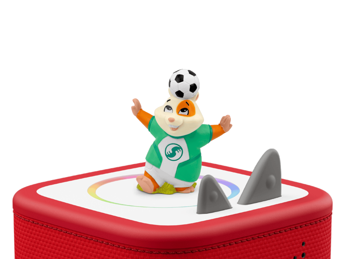 All-Star Animals-The Golden Whistle Games Soccer Tonie on a red Toniebox 2 ready to play audio stories and songs