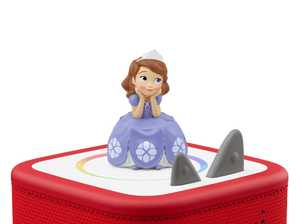 Disney Sofia the First Tonie on a red Toniebox 2 ready to play audio stories and songs