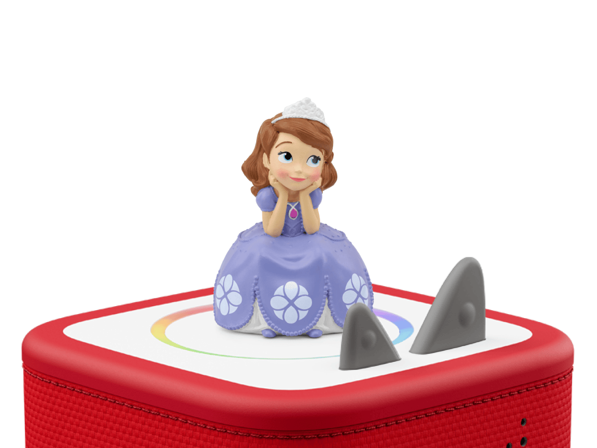 Disney Sofia the First Tonie on a red Toniebox 2 ready to play audio stories and songs