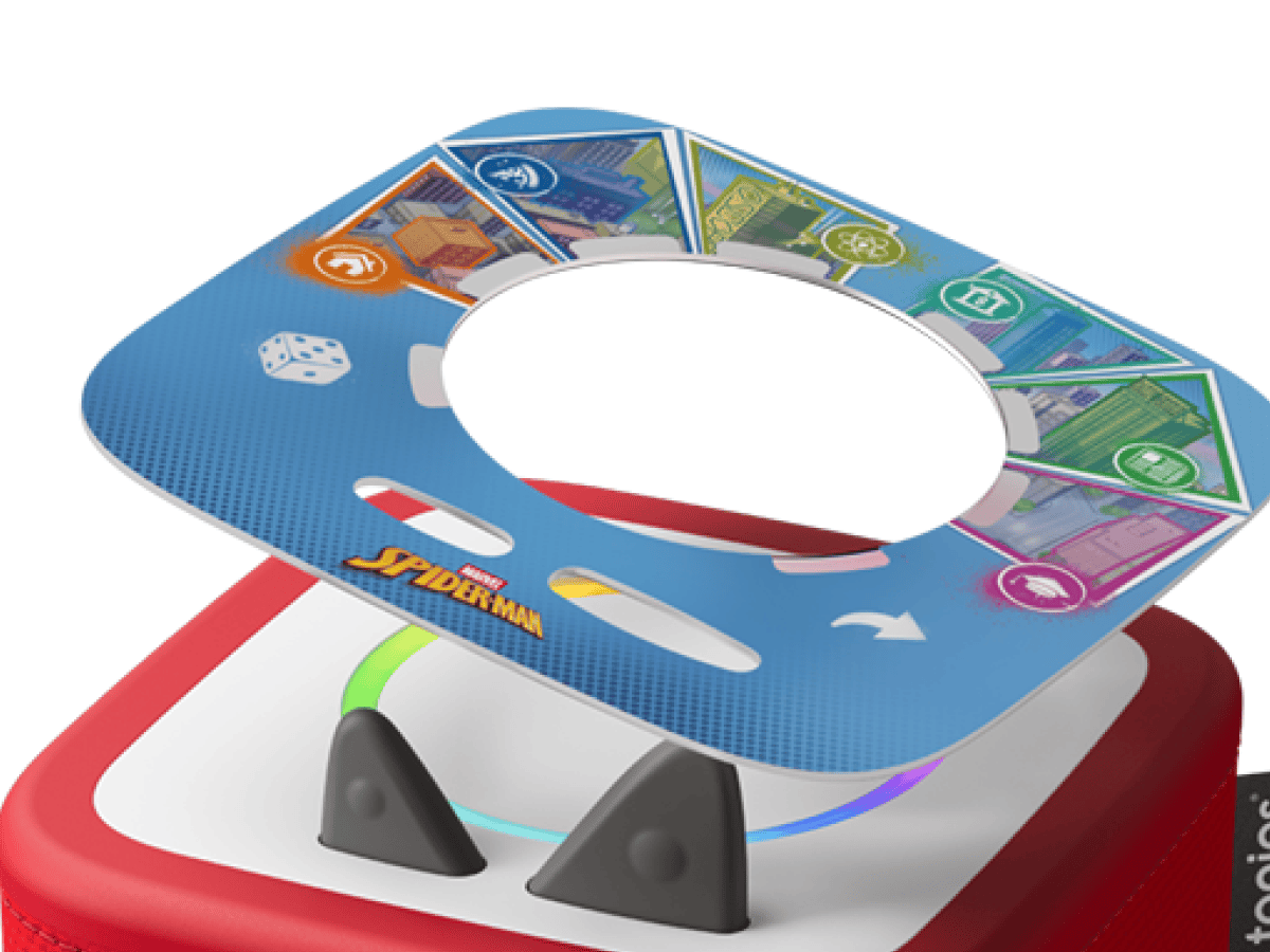 Tonieplay Marvel Spider-Man Neighborhood Disc on a red Toniebox 2 an audio player for kids
