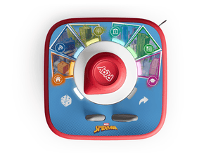 Tonieplay Marvel Spider-Man Neighborhood Disc on a red Toniebox 2 an audio player for kids