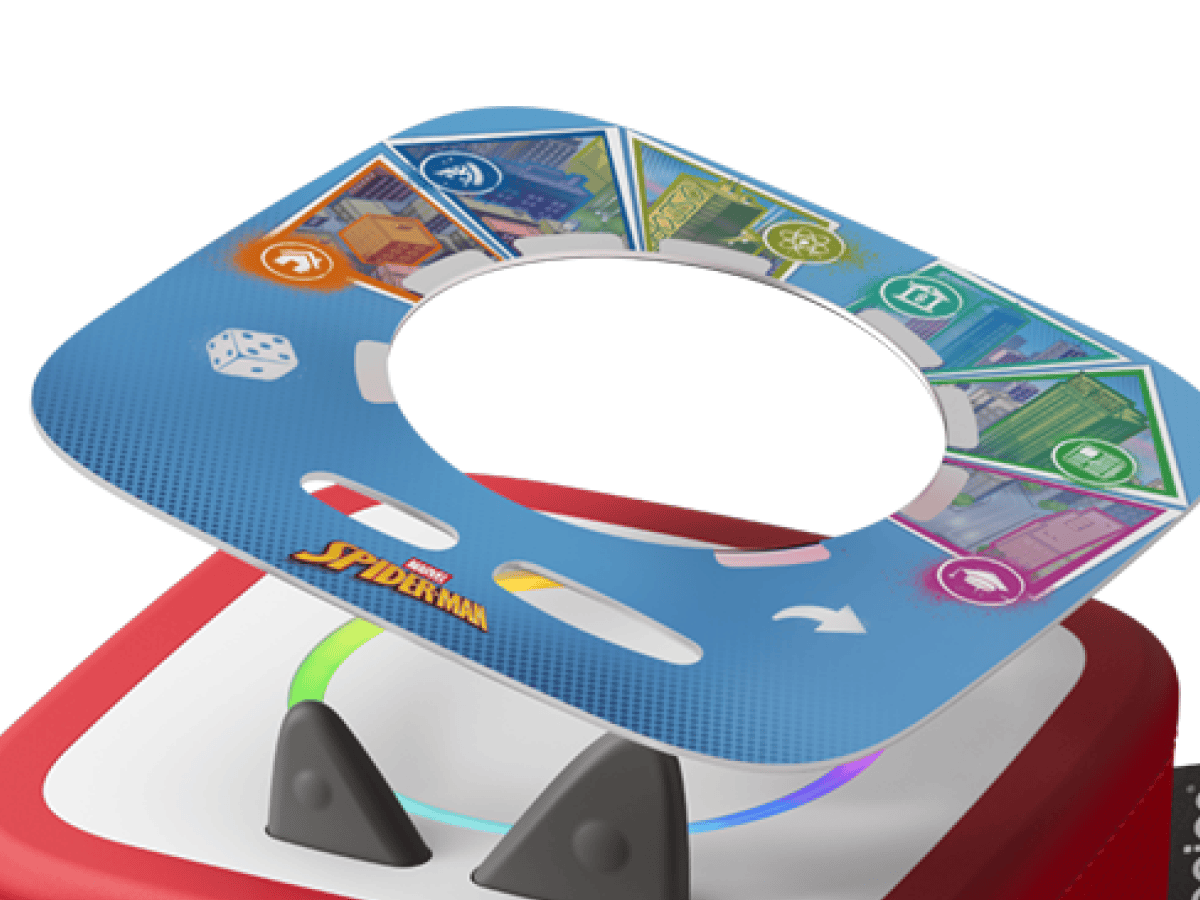 Tonieplay Marvel Spider-Man Neighborhood Disc on a red Toniebox 2 an audio player for kids