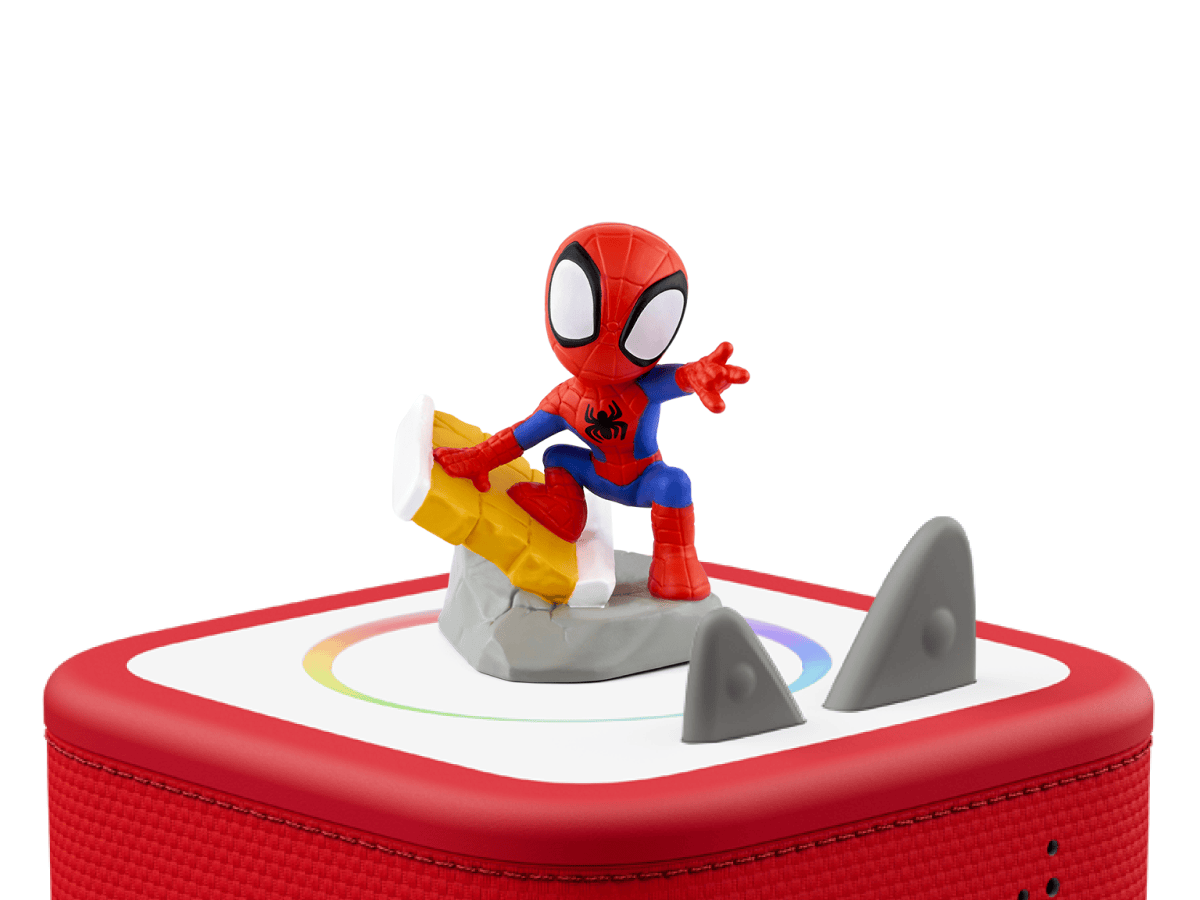 Marvel's Spidey and His Amazing Friends: Spidey Tonie on a red Toniebox 2 ready to play audio stories and songs