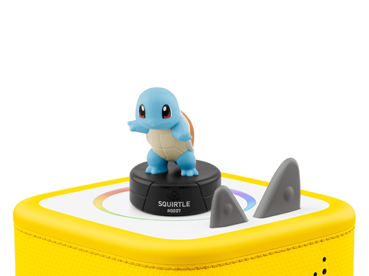 Pokémon Squirtle Tonie on a yellow Toniebox 2 ready to play audio stories and songs