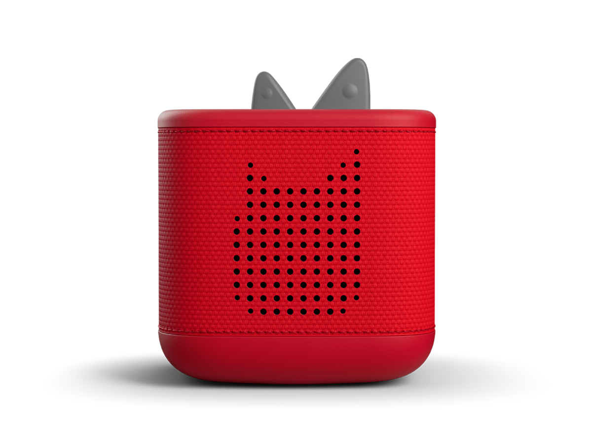 Front view of Sunset Red Toniebox 2 an audio player for kids, used with Tonie audio figurines and Tonieplay games