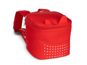 Front view of the Toniebox Lite Backpack in Sunset Red