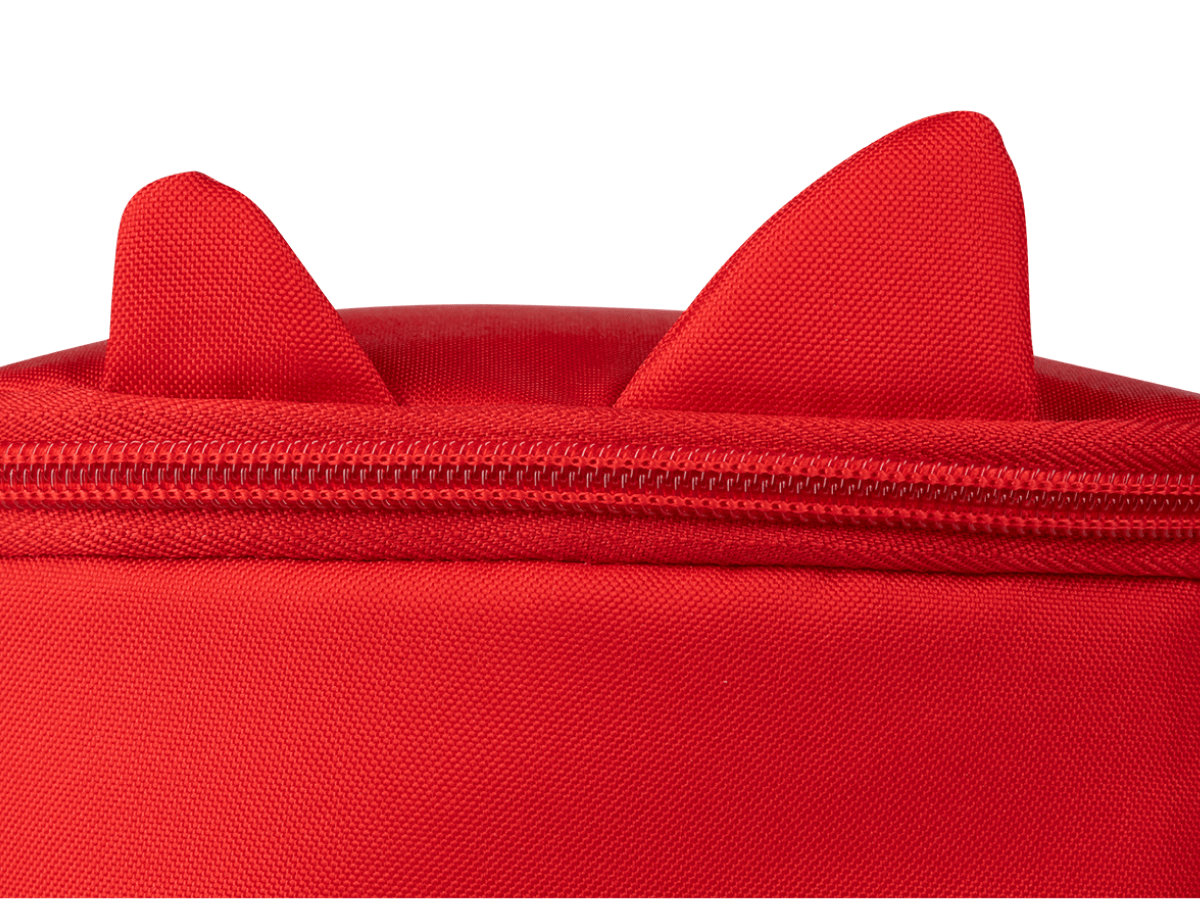 Toniebox Lite Backpack Sunset Red zoomed in view of zipper and ears