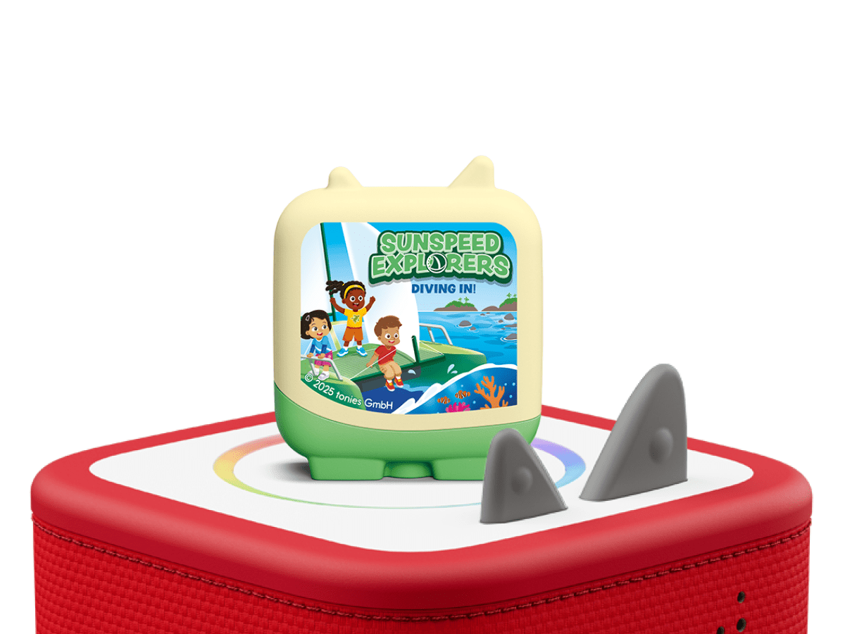 sunspeed explorers clever tonies on a red Toniebox 2 ready to play audio stories and songs