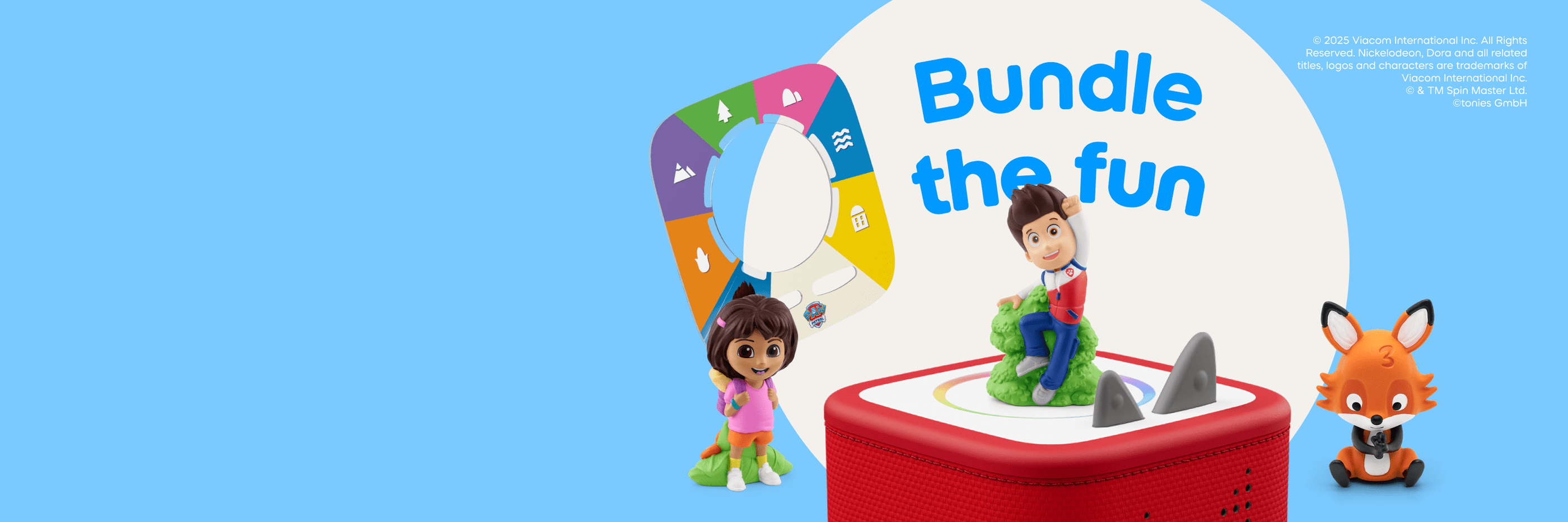 Bundle the fun text with Tonies, a Tonieplay game, and red Toniebox 2