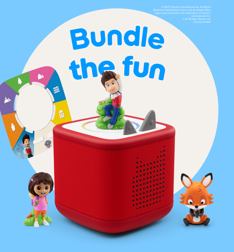 Bundle the fun text with Tonies, a Tonieplay game, and red Toniebox 2