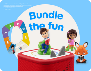 Tonies, a PAW Patrol Tonieplay game, and red Toniebox 2 with text Bundle the fun