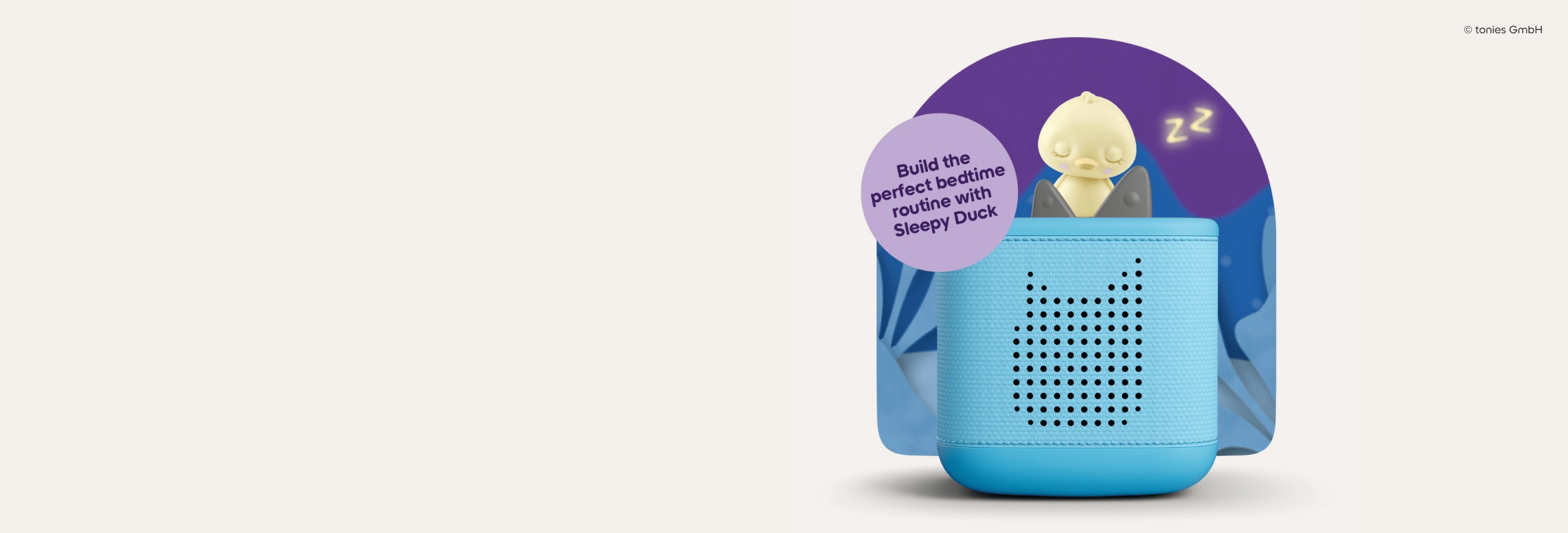Sleepy Duck Tonie on blue Toniebox 2