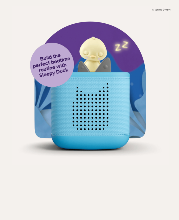 Sleepy Duck Tonie on a blue Toniebox 2
