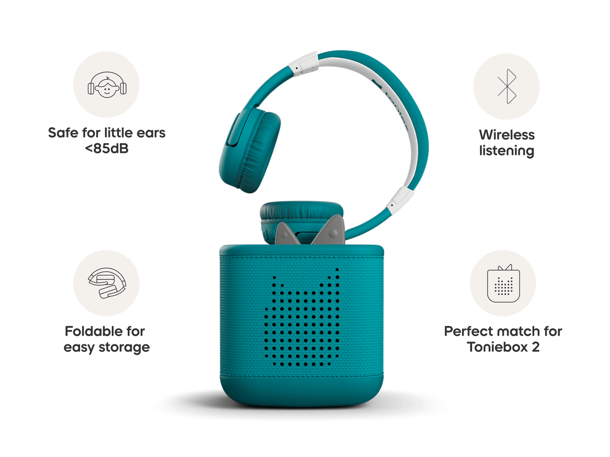 teal bluetooth headphones for kids give little listeners the freedom to enjoy their stories without cords