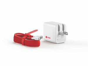USB-C red chord Toniebox 2 charger with white converter block showing prong side