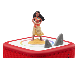 Disney Moana: Un Mar de Aventuras Tonie (en Español) on a red Toniebox 2 ready to play audio stories and songs