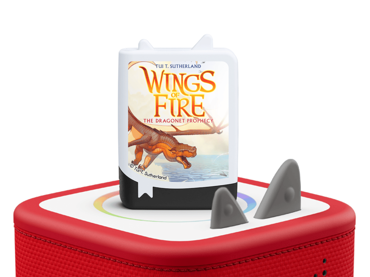 Wings of Fire Book Tonies - 4 Pack on a Red Toniebox 2 ready to play audio stories and songs curated for older listeners