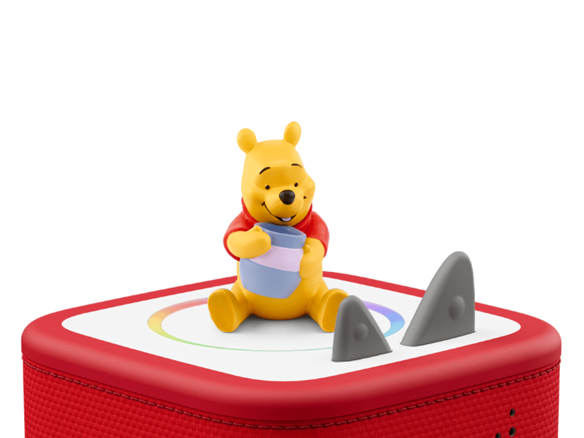 Disney Winnie the Pooh Tonie on a red Toniebox 2 ready to play audio stories and songs