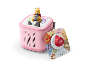 Disney game bundle with pink Toniebox 2, tonieplay controller, Winnie the Pooh tonie and disney tonieplay game