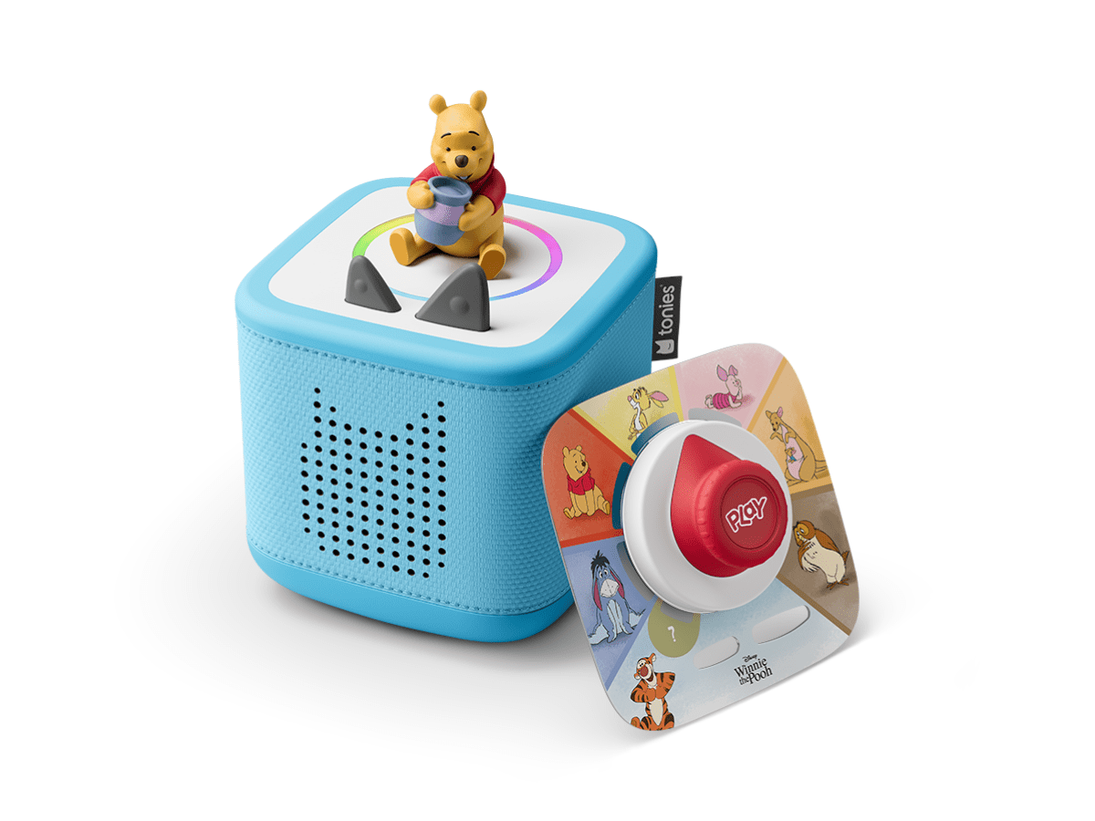 Toniebox 2 an audio player for kids with Winnie the Pooh Tonie audio figurine and Winnie the Pooh Tiggers Mixup Fixup Tonieplay Game