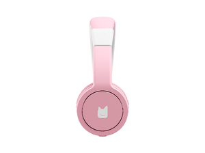 side view of pink wired headphones for kids