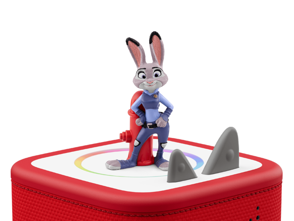Disney Zootopia Tonie on a red Toniebox 2 ready to play audio stories and songs