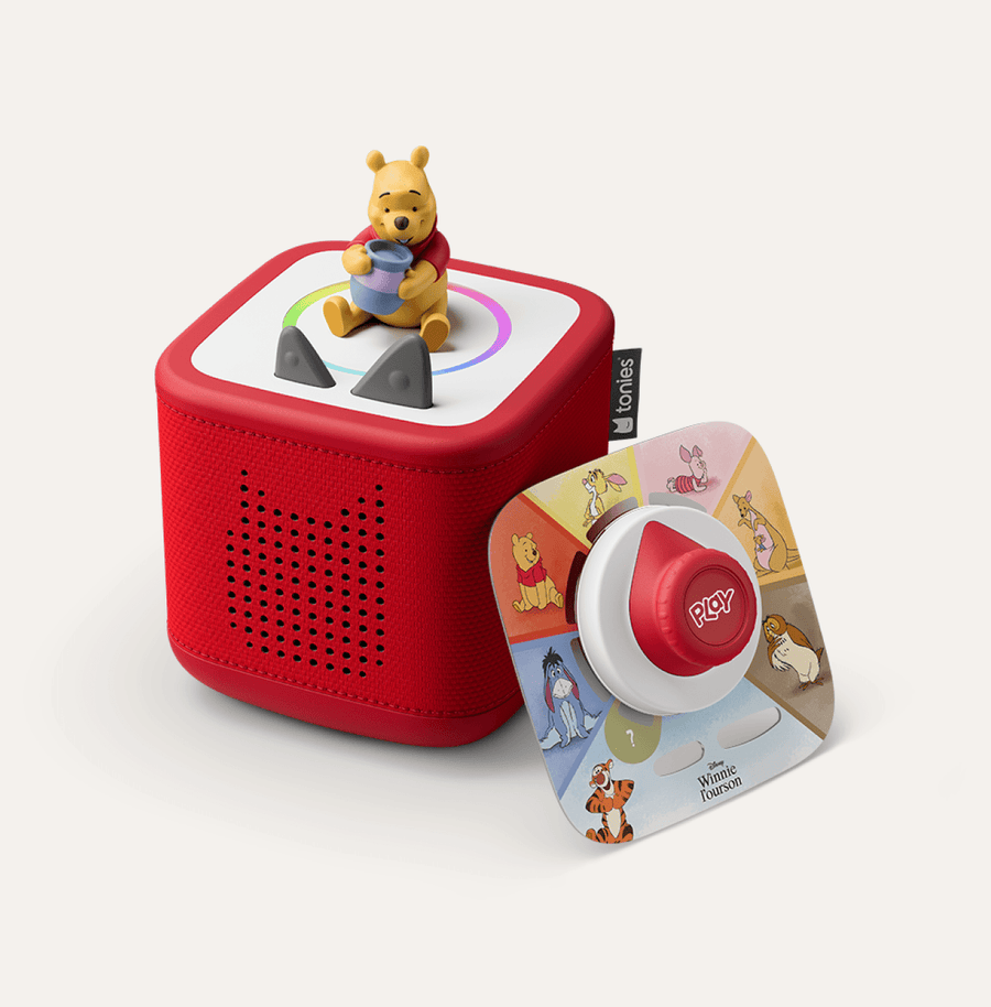 Winnie the Pooh Tonie and Tonieplay game with a red Toniebox 2