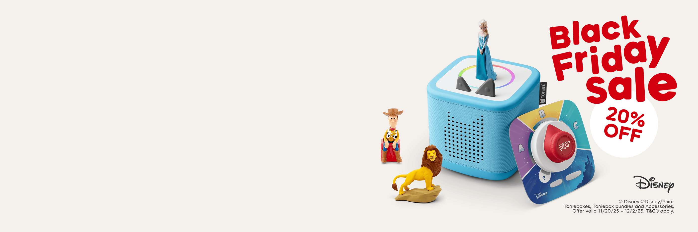 Blue Toniebox 2 with Tonies and Tonieplay Game with text "Black Friday 20% Off"