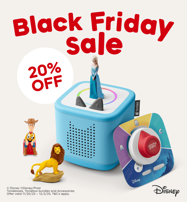 Blue Toniebox 2 with Tonies and Tonieplay Game with text "Black Friday 20% Off"