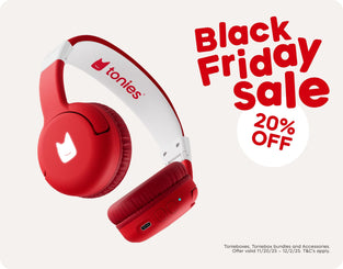 red tonies bluetooth headphones with text "Black Friday 20% Off"